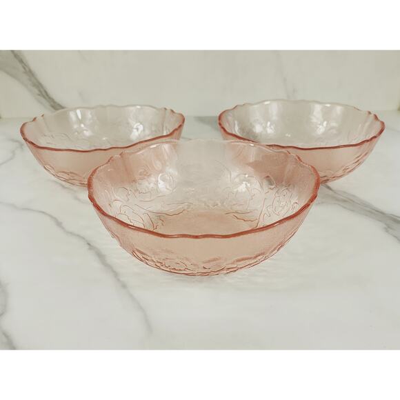Arcoroc Rosa Pink Cereal Bowl Depression Glass Rosaline Floral 6 1/4" France x3 - Picture 4 of 13